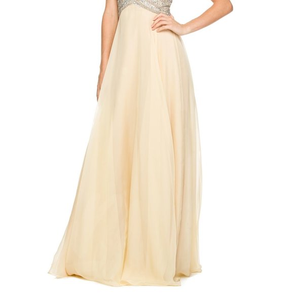NEW LONG SLEEVELESS A-LINE STRAPLESS DRESS EMBROIDERED WITH RHINESTONES NX 8147 - Picture 5 of 8